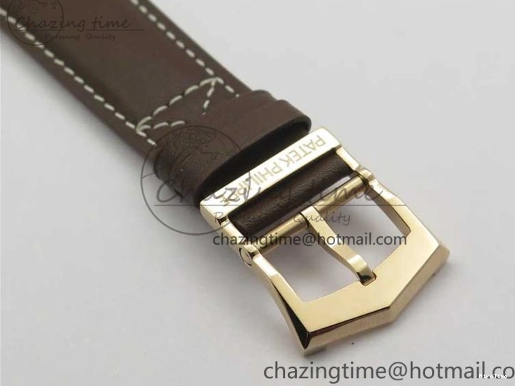 MIROTIME 0510 ZipUp Calatrava 5524R Pilot Travel Time RG GRF Brown Dial on Brown Leather Strap A324 V 7110